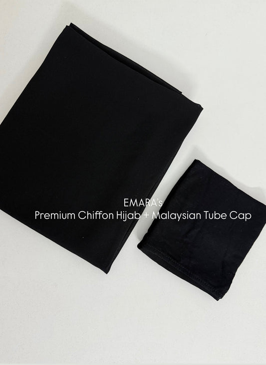 BLACK premium chiffon + BLACK Malaysian tube cap