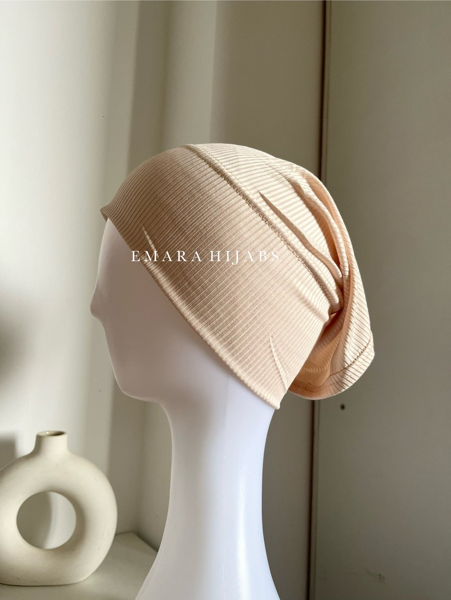 Beige Ribbed Tube Cap